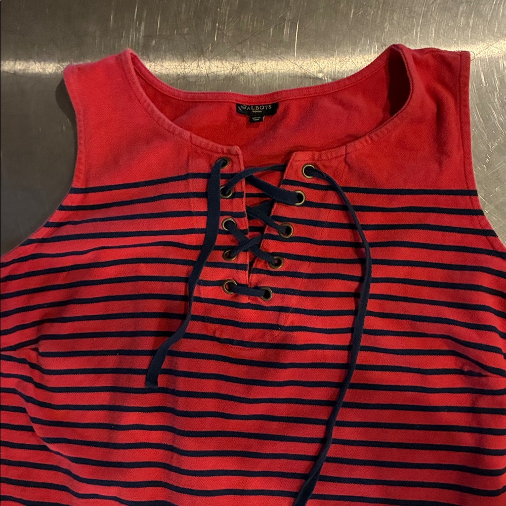 Talbots Nautical Dress Women’s 2X Sleeveless Vintage Dress Red Navy Striped Tank - Picture 2 of 9